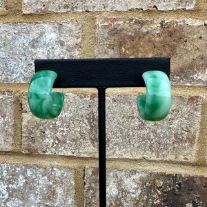 Emerald Green Marble Flat Chunk Hoop Earrings